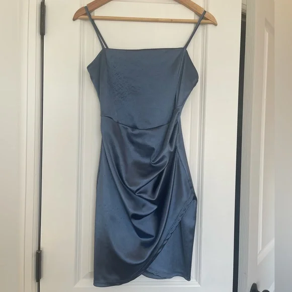 Windsor | Dresses | Windsor Blue Ruched Mini Dress Silk Satin Material Size  Medium | Poshmark